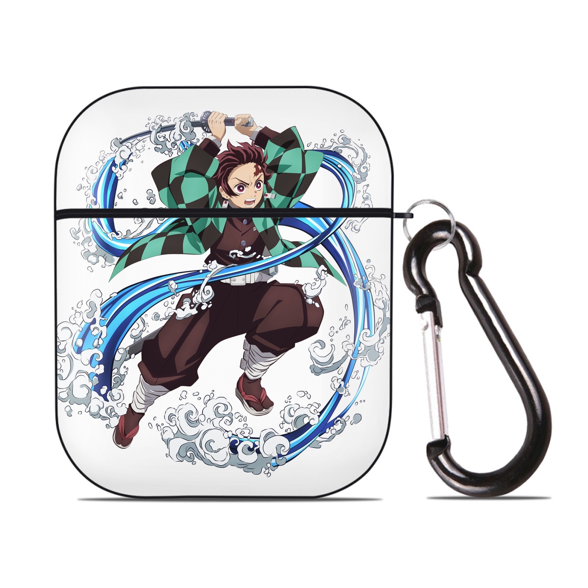 （画像用） 鬼滅の刃 竈門 炭治郎／かまど たんじろう Kamado Tanjirou AirPods 第2世代保護ケース ハードシェル ブラック 耐衝撃・防指紋・カラビナ付き
