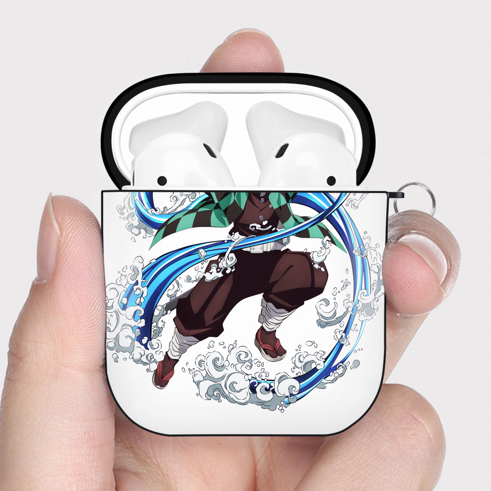 （画像用） 鬼滅の刃 竈門 炭治郎／かまど たんじろう Kamado Tanjirou AirPods 第2世代保護ケース ハードシェル ブラック 耐衝撃・防指紋・カラビナ付き