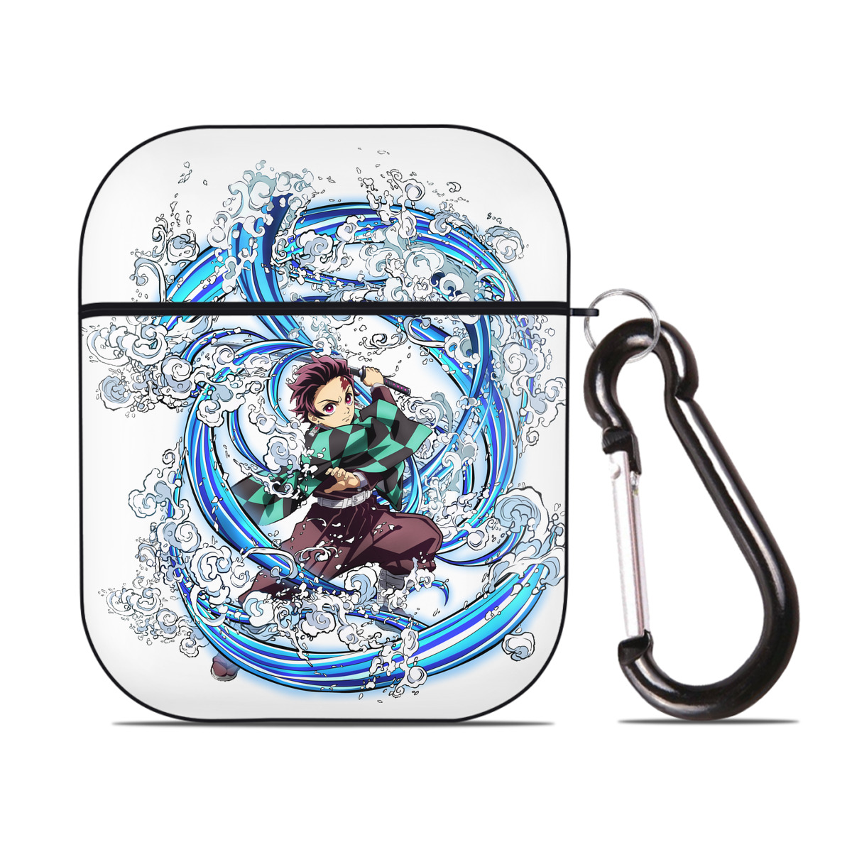（画像用） 鬼滅の刃 竈門 炭治郎／かまど たんじろう Kamado Tanjirou AirPods 第2世代保護ケース ハードシェル ブラック 耐衝撃・防指紋・カラビナ付き