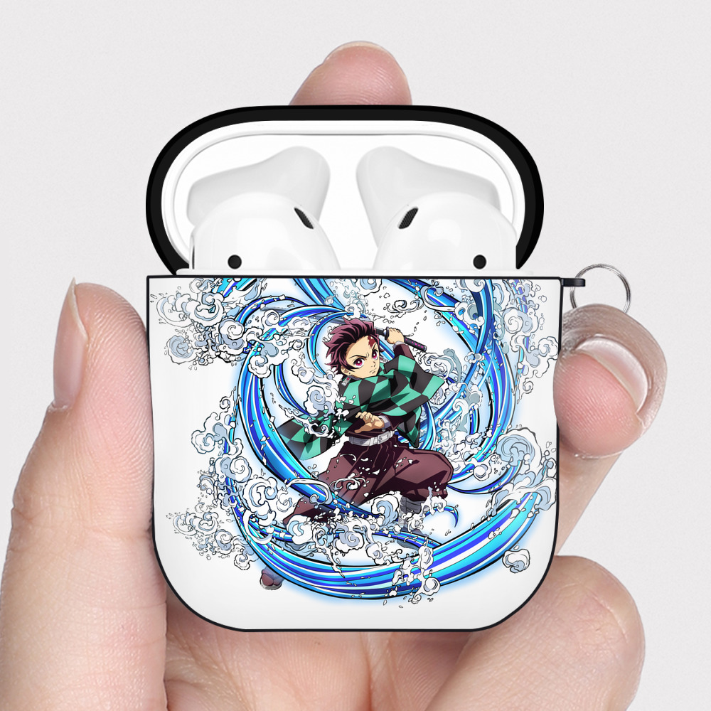 （画像用） 鬼滅の刃 竈門 炭治郎／かまど たんじろう Kamado Tanjirou AirPods 第2世代保護ケース ハードシェル ブラック 耐衝撃・防指紋・カラビナ付き