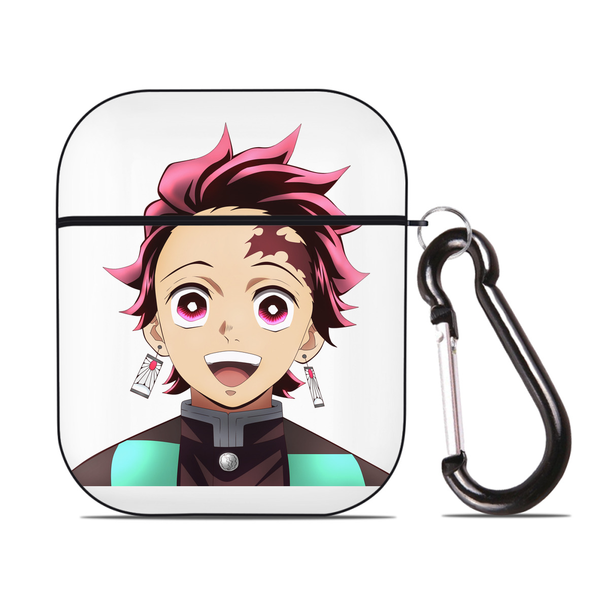 （画像用） 鬼滅の刃 竈門 炭治郎／かまど たんじろう Kamado Tanjirou AirPods 第2世代保護ケース ハードシェル ブラック 耐衝撃・防指紋・カラビナ付き