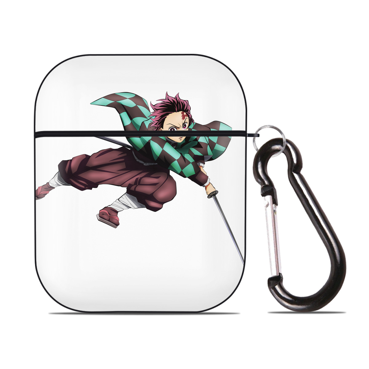 （画像用） 鬼滅の刃 竈門 炭治郎／かまど たんじろう Kamado Tanjirou AirPods 第2世代保護ケース ハードシェル ブラック 耐衝撃・防指紋・カラビナ付き