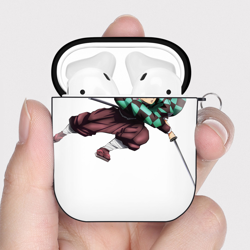 （画像用） 鬼滅の刃 竈門 炭治郎／かまど たんじろう Kamado Tanjirou AirPods 第2世代保護ケース ハードシェル ブラック 耐衝撃・防指紋・カラビナ付き