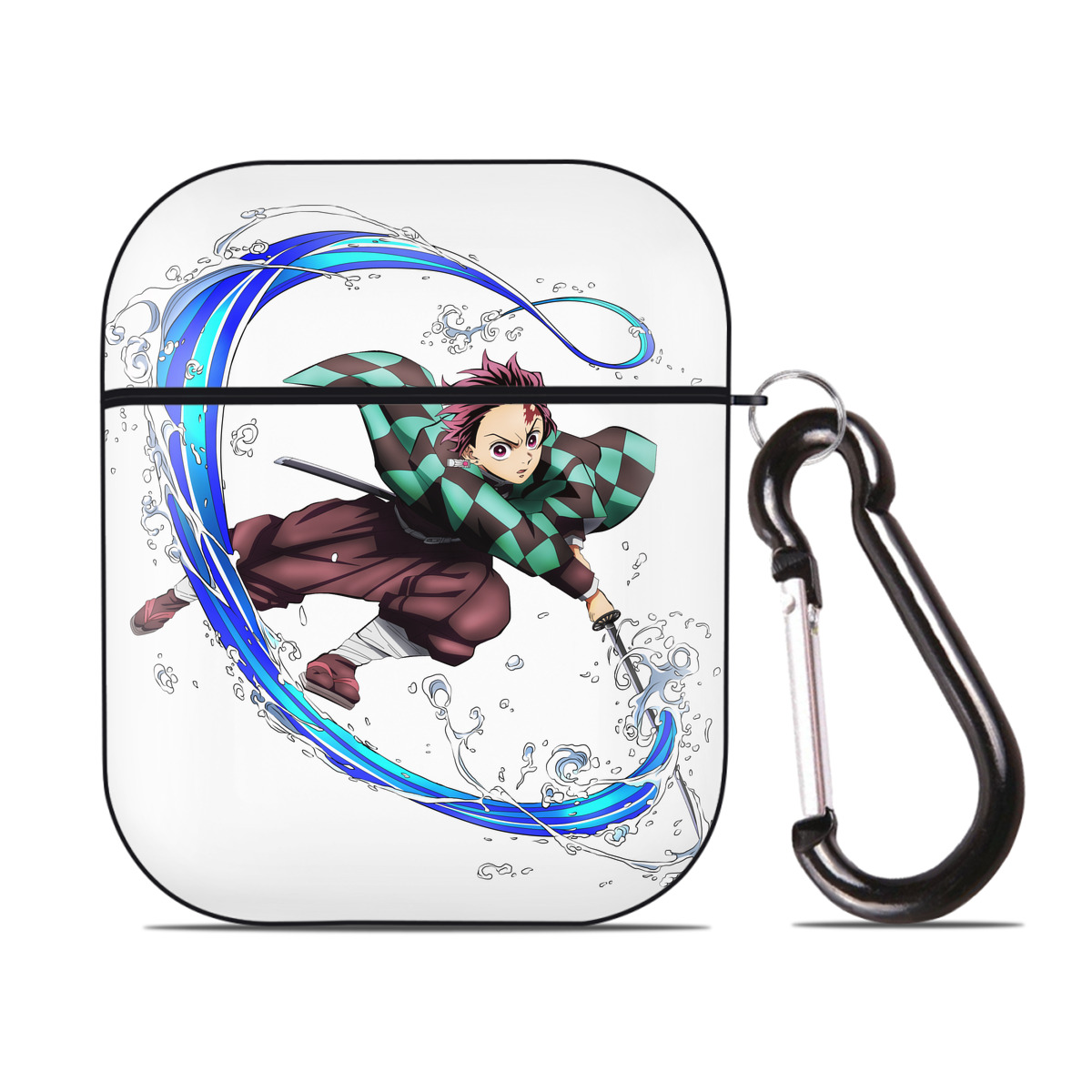（画像用） 鬼滅の刃 竈門 炭治郎／かまど たんじろう Kamado Tanjirou AirPods 第2世代保護ケース ハードシェル ブラック 耐衝撃・防指紋・カラビナ付き