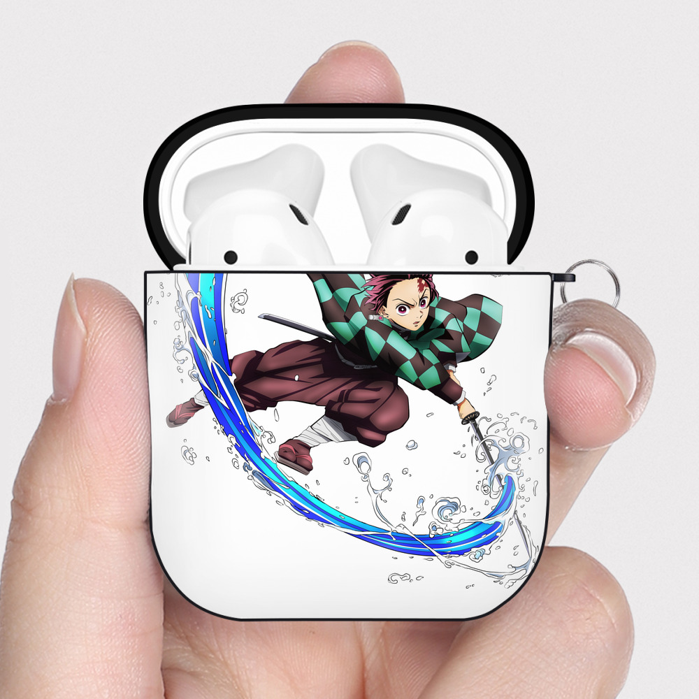 （画像用） 鬼滅の刃 竈門 炭治郎／かまど たんじろう Kamado Tanjirou AirPods 第2世代保護ケース ハードシェル ブラック 耐衝撃・防指紋・カラビナ付き