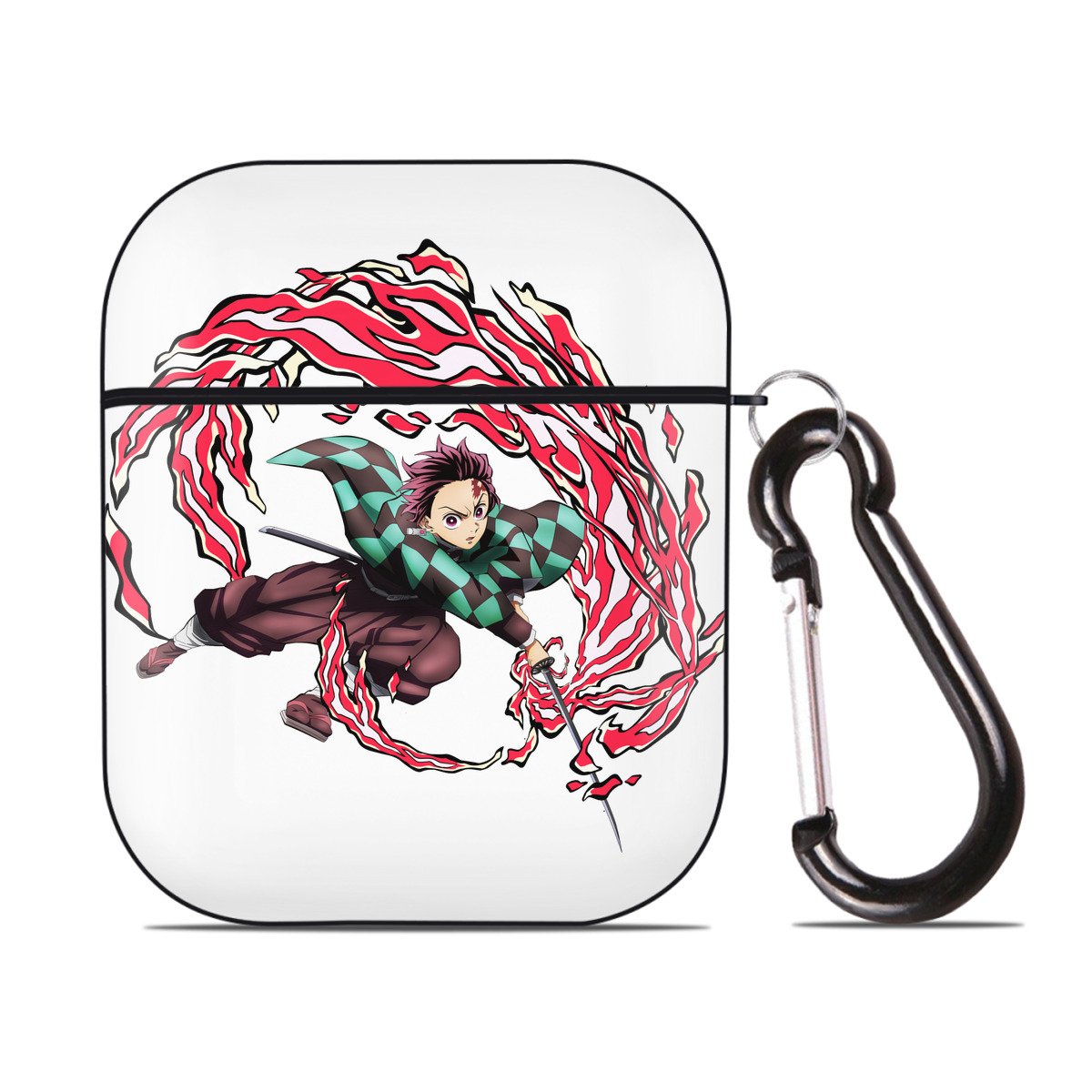 （画像用） 鬼滅の刃 竈門 炭治郎／かまど たんじろう Kamado Tanjirou AirPods 第2世代保護ケース ハードシェル ブラック 耐衝撃・防指紋・カラビナ付き