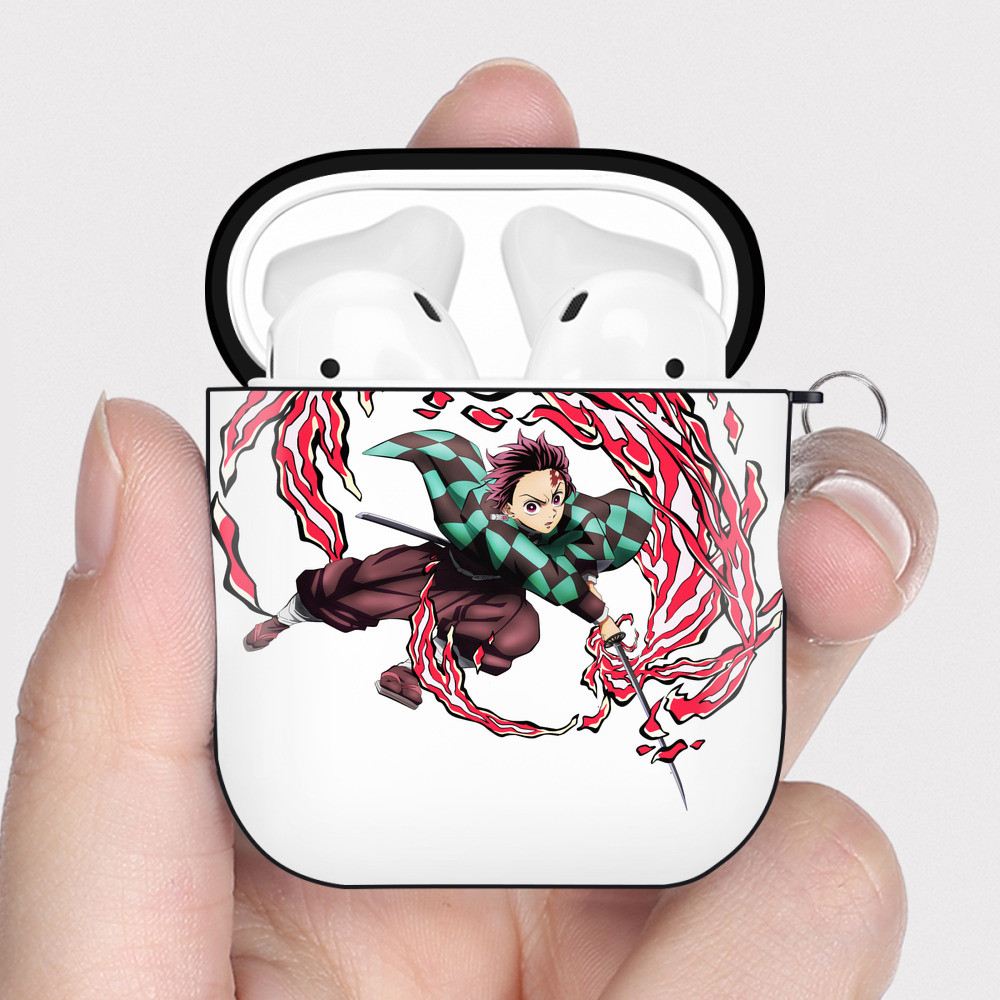 （画像用） 鬼滅の刃 竈門 炭治郎／かまど たんじろう Kamado Tanjirou AirPods 第2世代保護ケース ハードシェル ブラック 耐衝撃・防指紋・カラビナ付き