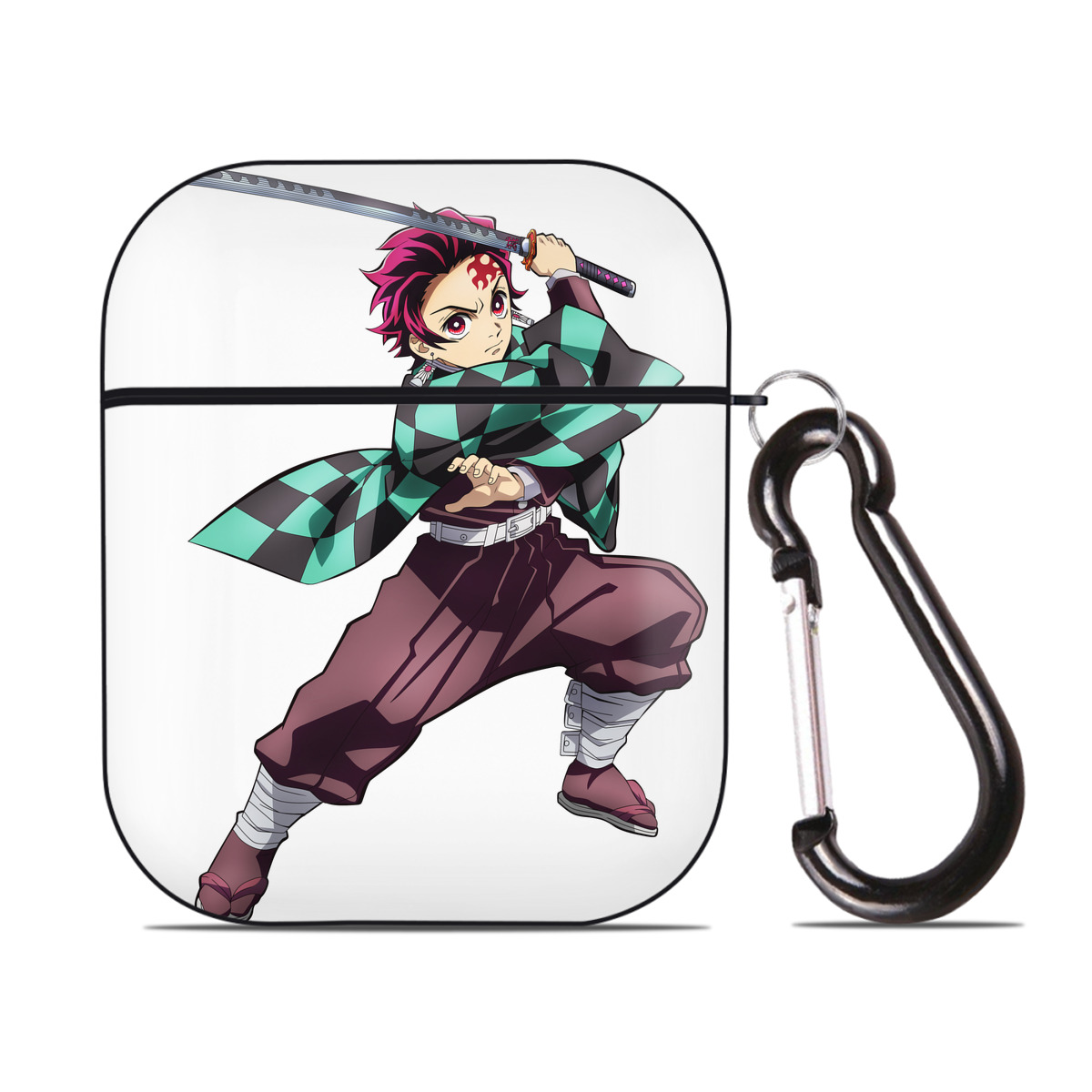 （画像用） 鬼滅の刃 竈門 炭治郎／かまど たんじろう Kamado Tanjirou AirPods 第2世代保護ケース ハードシェル ブラック 耐衝撃・防指紋・カラビナ付き