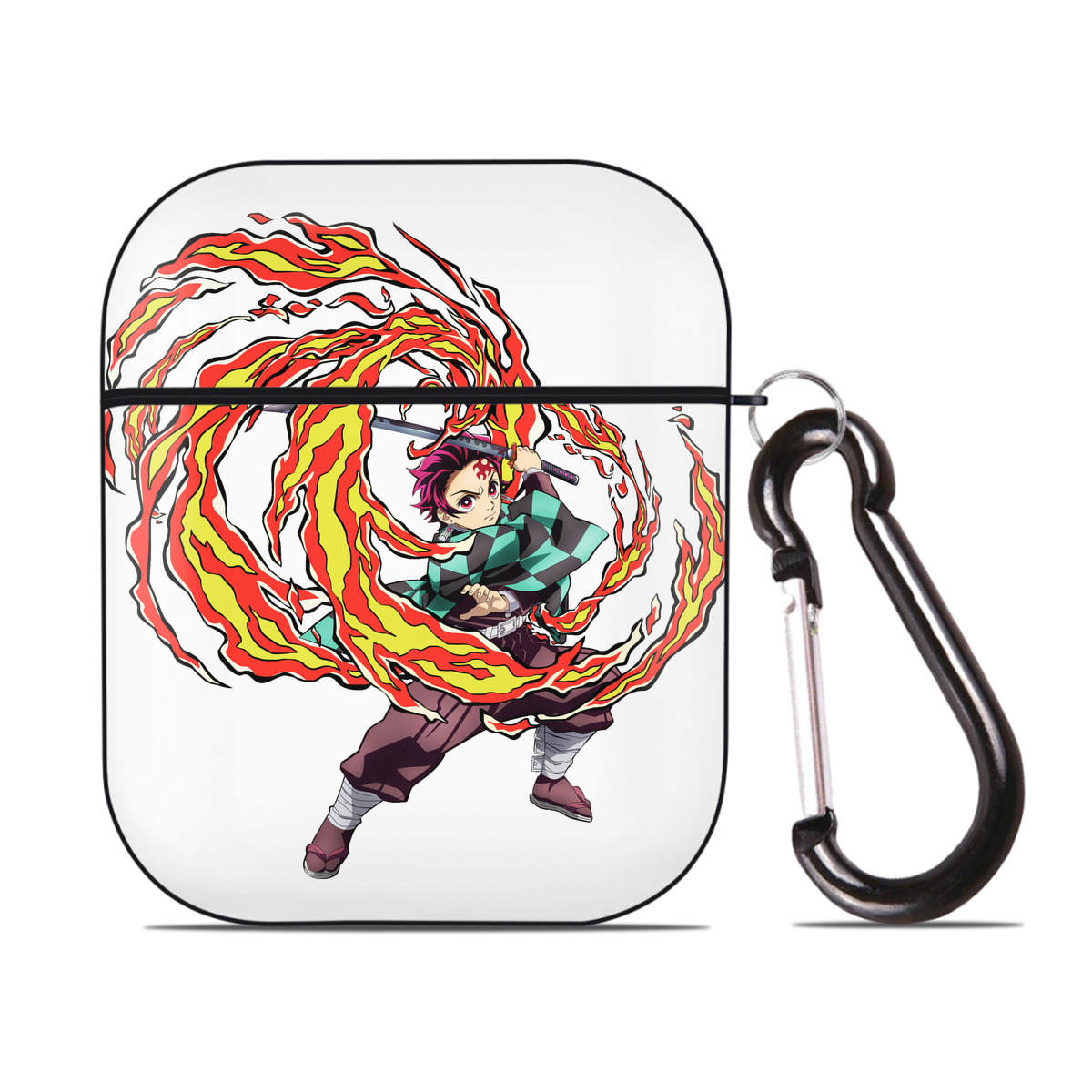 （画像用） 鬼滅の刃 竈門 炭治郎／かまど たんじろう Kamado Tanjirou AirPods 第2世代保護ケース ハードシェル ブラック 耐衝撃・防指紋・カラビナ付き