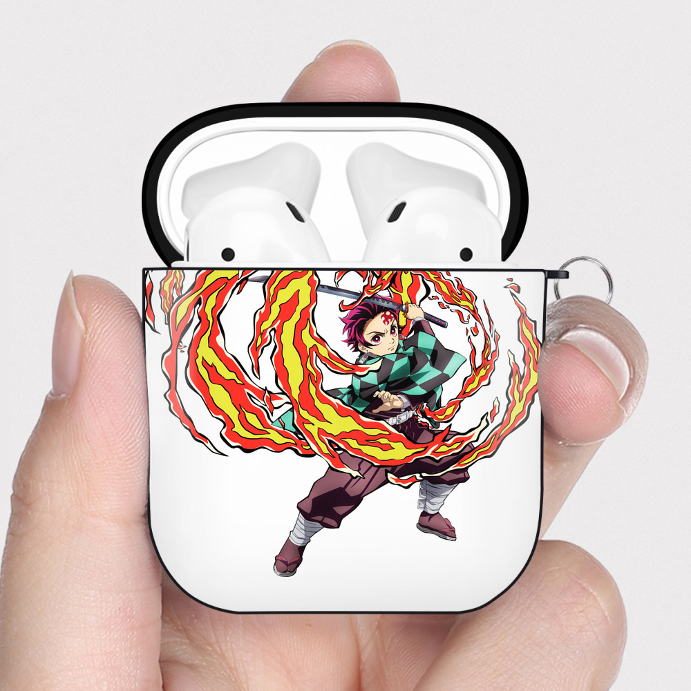 （画像用） 鬼滅の刃 竈門 炭治郎／かまど たんじろう Kamado Tanjirou AirPods 第2世代保護ケース ハードシェル ブラック 耐衝撃・防指紋・カラビナ付き