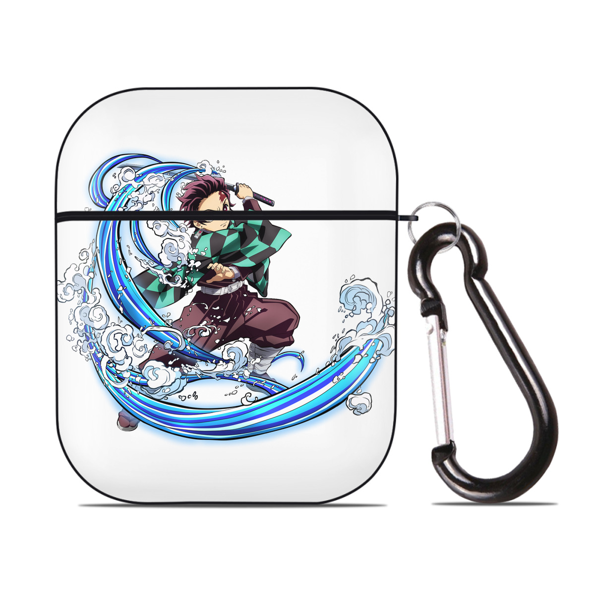 （画像用） 鬼滅の刃 竈門 炭治郎／かまど たんじろう Kamado Tanjirou AirPods 第2世代保護ケース ハードシェル ブラック 耐衝撃・防指紋・カラビナ付き