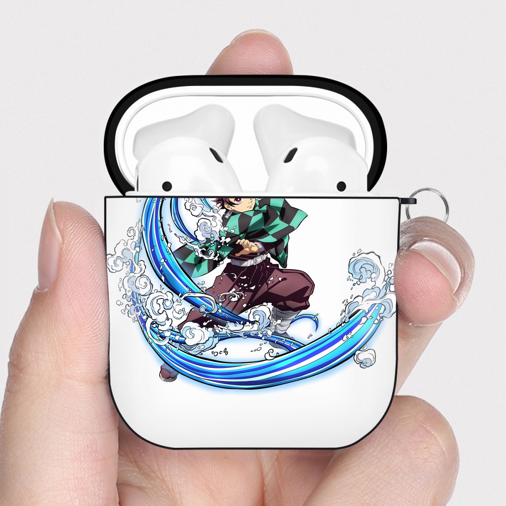 （画像用） 鬼滅の刃 竈門 炭治郎／かまど たんじろう Kamado Tanjirou AirPods 第2世代保護ケース ハードシェル ブラック 耐衝撃・防指紋・カラビナ付き