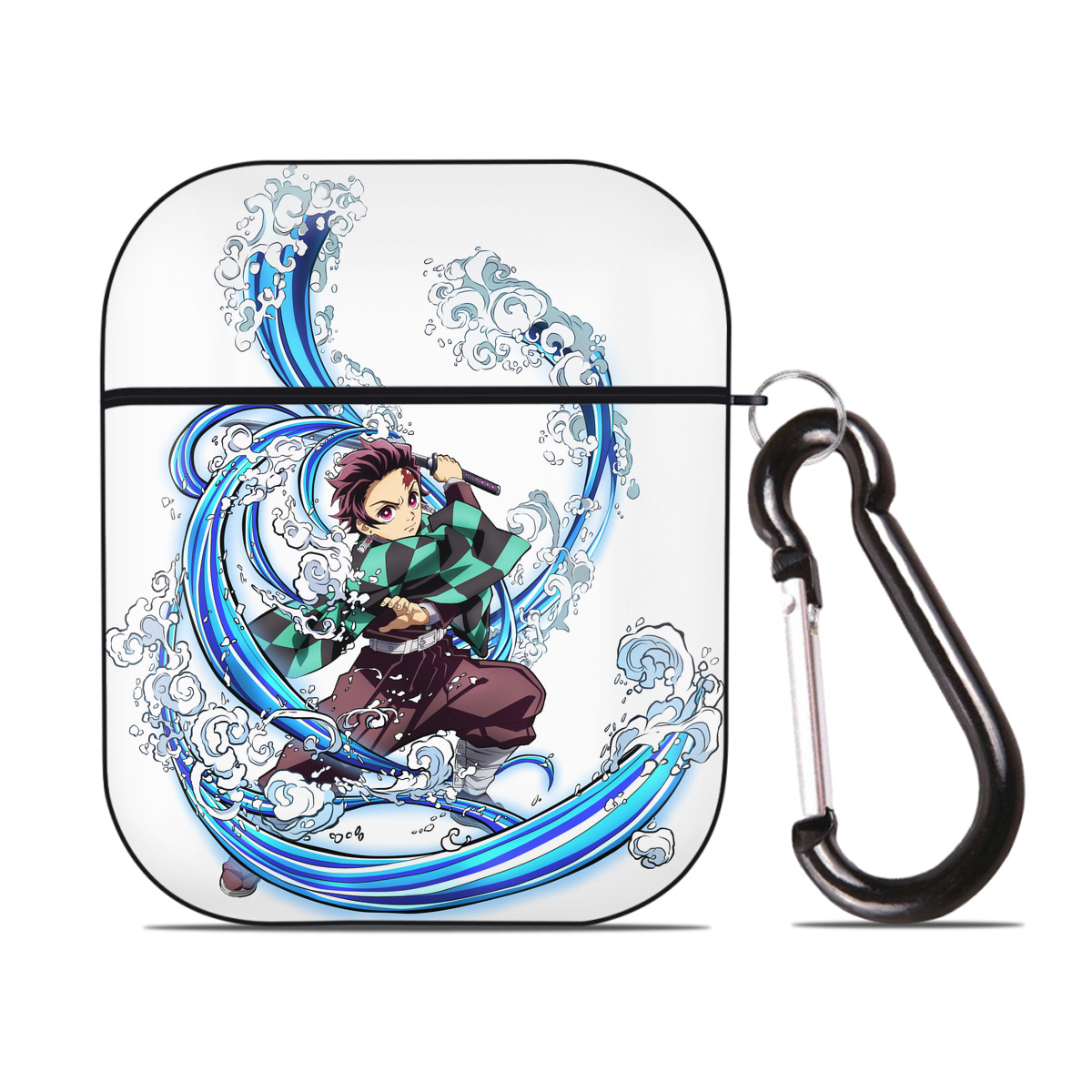 （画像用） 鬼滅の刃 竈門 炭治郎／かまど たんじろう Kamado Tanjirou AirPods 第2世代保護ケース ハードシェル ブラック 耐衝撃・防指紋・カラビナ付き