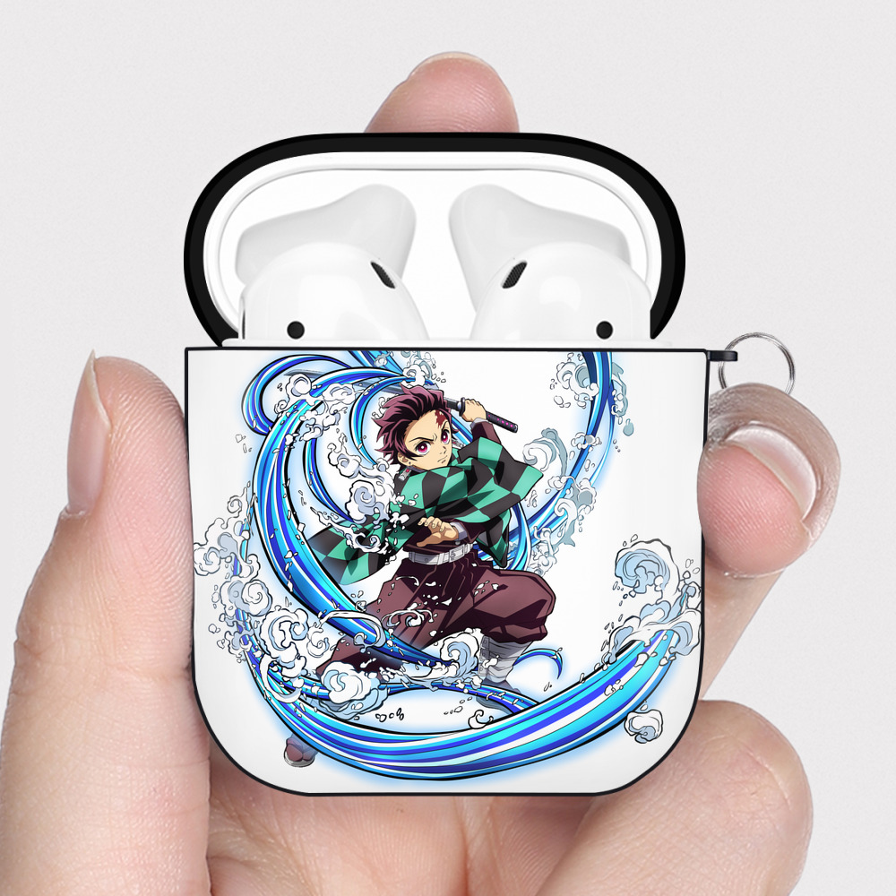 （画像用） 鬼滅の刃 竈門 炭治郎／かまど たんじろう Kamado Tanjirou AirPods 第2世代保護ケース ハードシェル ブラック 耐衝撃・防指紋・カラビナ付き