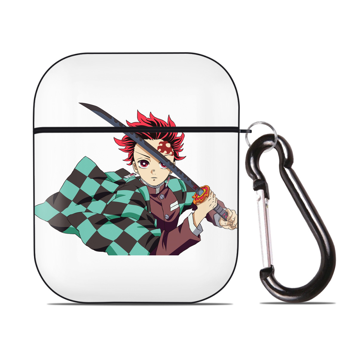 （画像用） 鬼滅の刃 竈門 炭治郎／かまど たんじろう Kamado Tanjirou AirPods 第2世代保護ケース ハードシェル ブラック 耐衝撃・防指紋・カラビナ付き