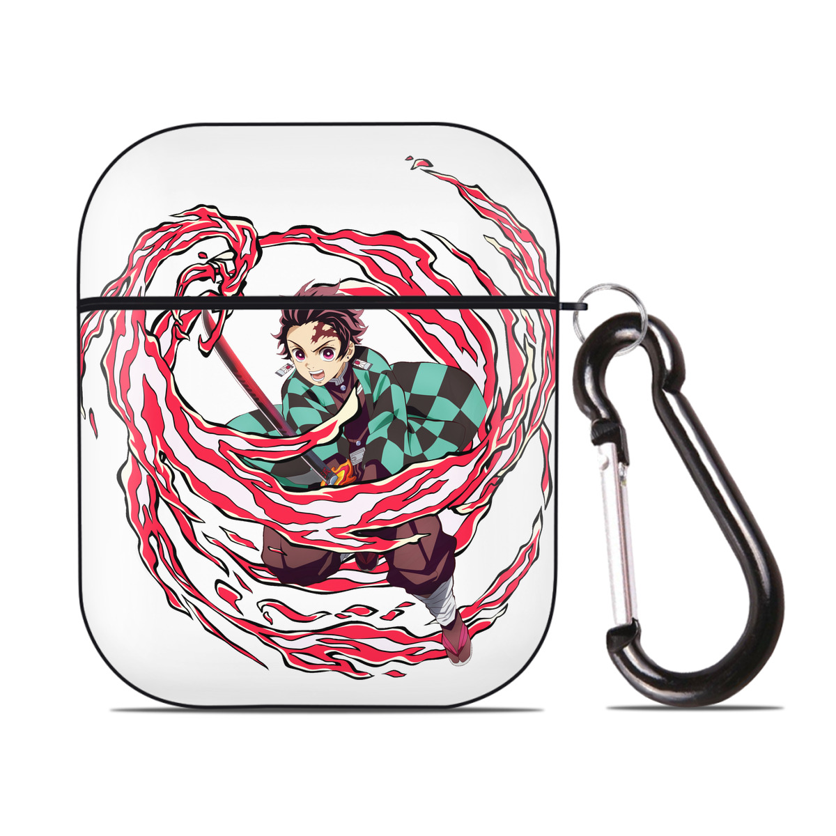 （画像用） 鬼滅の刃 竈門 炭治郎／かまど たんじろう Kamado Tanjirou AirPods 第2世代保護ケース ハードシェル ブラック 耐衝撃・防指紋・カラビナ付き