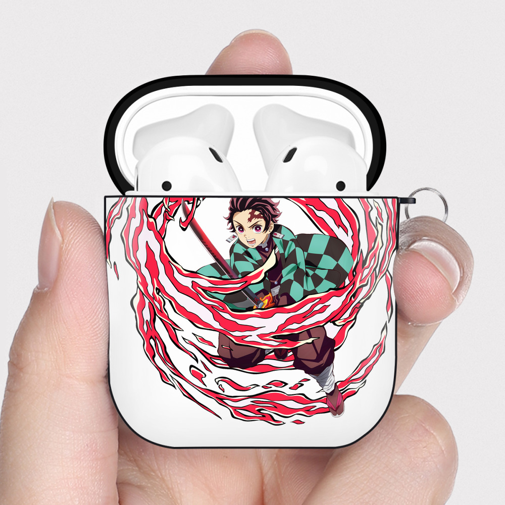 （画像用） 鬼滅の刃 竈門 炭治郎／かまど たんじろう Kamado Tanjirou AirPods 第2世代保護ケース ハードシェル ブラック 耐衝撃・防指紋・カラビナ付き