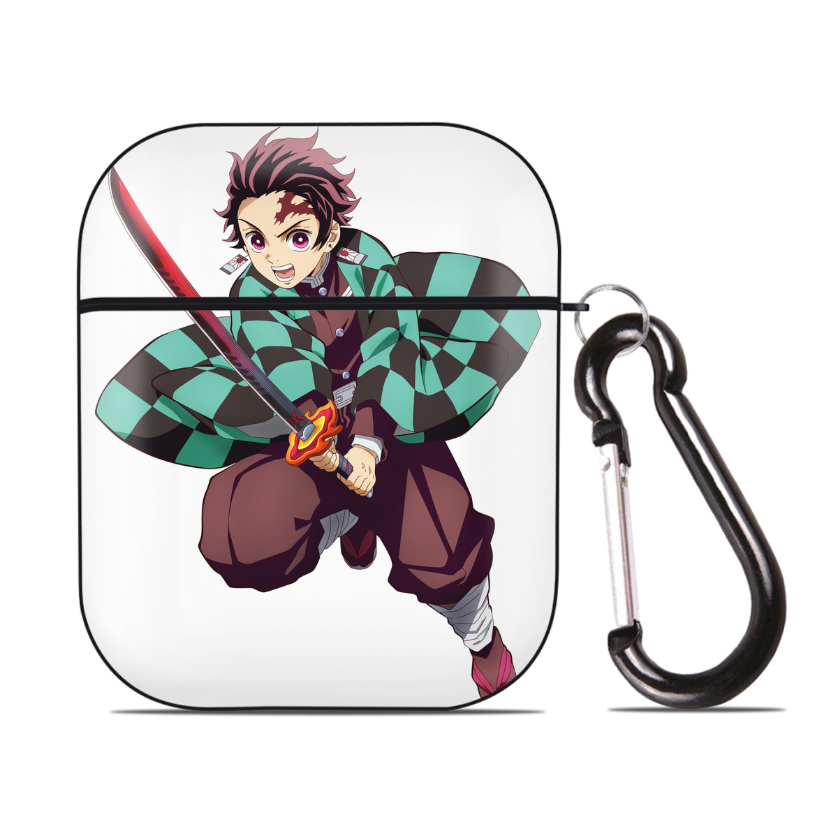 （画像用） 鬼滅の刃 竈門 炭治郎／かまど たんじろう Kamado Tanjirou AirPods 第2世代保護ケース ハードシェル ブラック 耐衝撃・防指紋・カラビナ付き