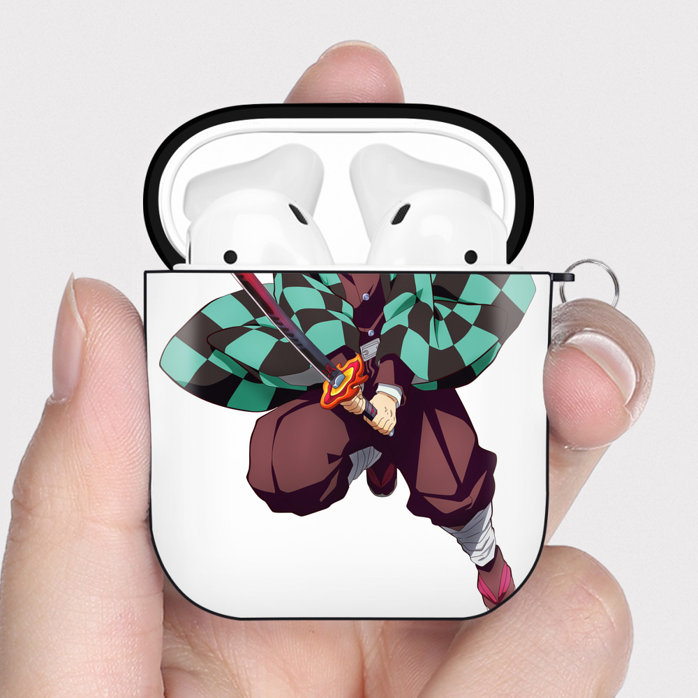 （画像用） 鬼滅の刃 竈門 炭治郎／かまど たんじろう Kamado Tanjirou AirPods 第2世代保護ケース ハードシェル ブラック 耐衝撃・防指紋・カラビナ付き