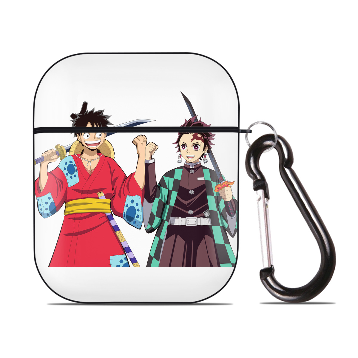 （画像用） 鬼滅の刃 竈門 炭治郎／かまど たんじろう Kamado Tanjirou AirPods 第2世代保護ケース ハードシェル ブラック 耐衝撃・防指紋・カラビナ付き