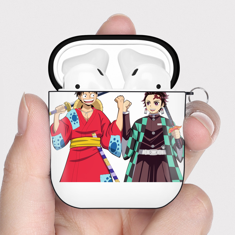 （画像用） 鬼滅の刃 竈門 炭治郎／かまど たんじろう Kamado Tanjirou AirPods 第2世代保護ケース ハードシェル ブラック 耐衝撃・防指紋・カラビナ付き