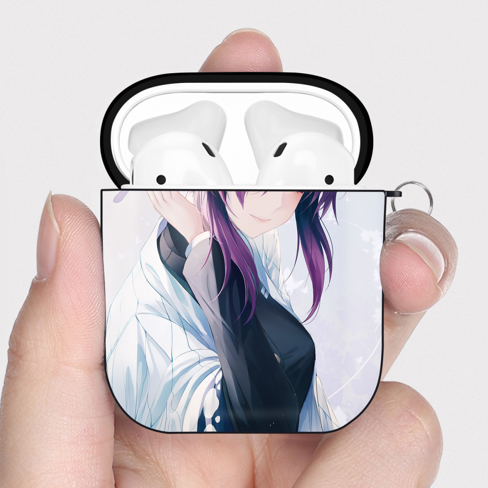 （画像用） 鬼滅の刃（きめつのやいば）蟲柱-胡蝶 しのぶ／こちょう しのぶ Kochou Shinobu AirPods 第2世代保護ケース ハードシェル ブラック 耐衝撃・防指紋・カラビナ付き