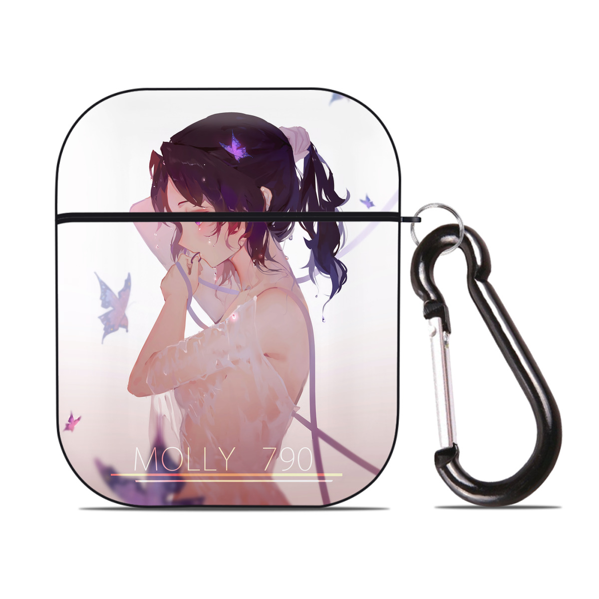 （画像用） 鬼滅の刃（きめつのやいば）蟲柱-胡蝶 しのぶ／こちょう しのぶ Kochou Shinobu AirPods 第2世代保護ケース ハードシェル ブラック 耐衝撃・防指紋・カラビナ付き