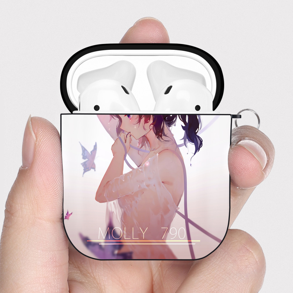 （画像用） 鬼滅の刃（きめつのやいば）蟲柱-胡蝶 しのぶ／こちょう しのぶ Kochou Shinobu AirPods 第2世代保護ケース ハードシェル ブラック 耐衝撃・防指紋・カラビナ付き