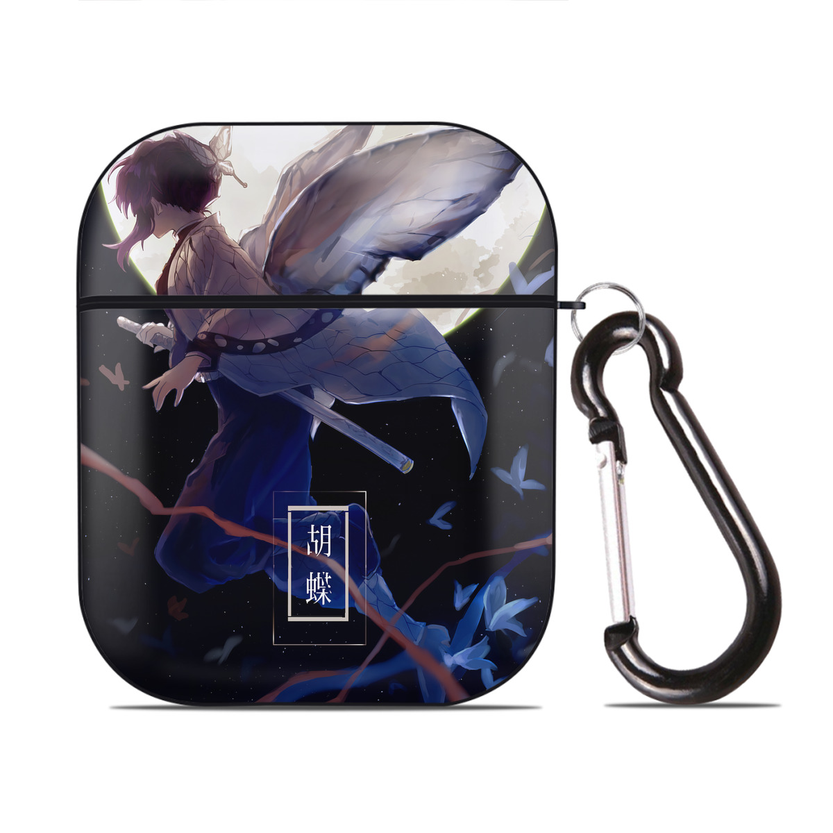 （画像用） 鬼滅の刃（きめつのやいば）蟲柱-胡蝶 しのぶ／こちょう しのぶ Kochou Shinobu AirPods 第2世代保護ケース ハードシェル ブラック 耐衝撃・防指紋・カラビナ付き