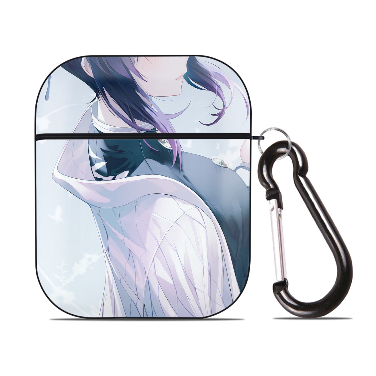 （画像用） 鬼滅の刃（きめつのやいば）蟲柱-胡蝶 しのぶ／こちょう しのぶ Kochou Shinobu AirPods 第2世代保護ケース ハードシェル ブラック 耐衝撃・防指紋・カラビナ付き