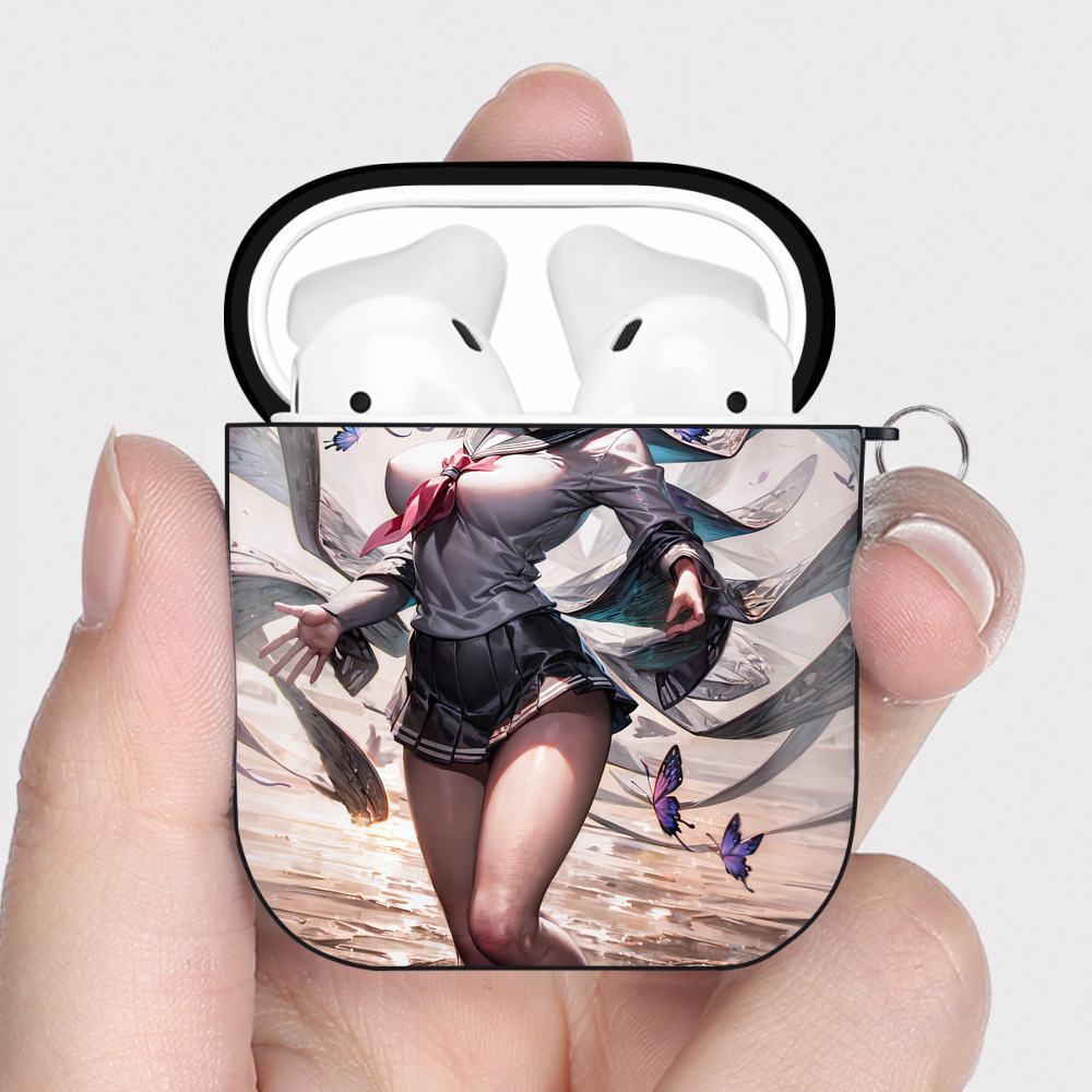 （画像用） 鬼滅の刃（きめつのやいば）蟲柱-胡蝶 しのぶ／こちょう しのぶ Kochou Shinobu AirPods 第2世代保護ケース ハードシェル ブラック 耐衝撃・防指紋・カラビナ付き
