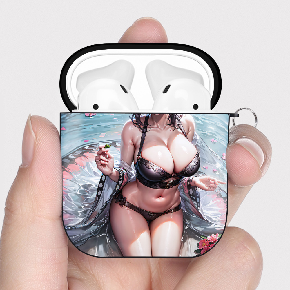 （画像用） 鬼滅の刃（きめつのやいば）蟲柱-胡蝶 しのぶ／こちょう しのぶ Kochou Shinobu AirPods 第2世代保護ケース ハードシェル ブラック 耐衝撃・防指紋・カラビナ付き