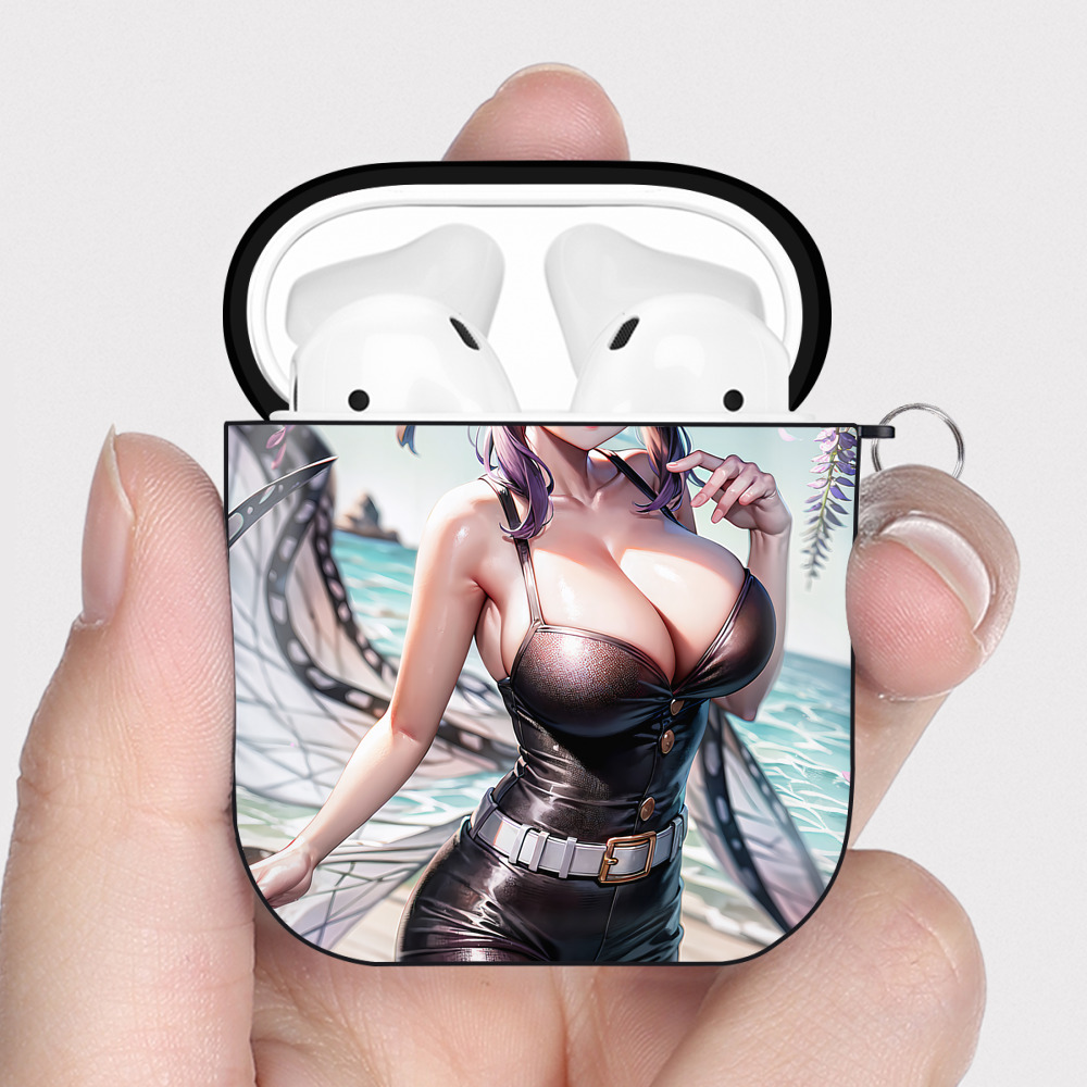 （画像用） 鬼滅の刃（きめつのやいば）蟲柱-胡蝶 しのぶ／こちょう しのぶ Kochou Shinobu AirPods 第2世代保護ケース ハードシェル ブラック 耐衝撃・防指紋・カラビナ付き