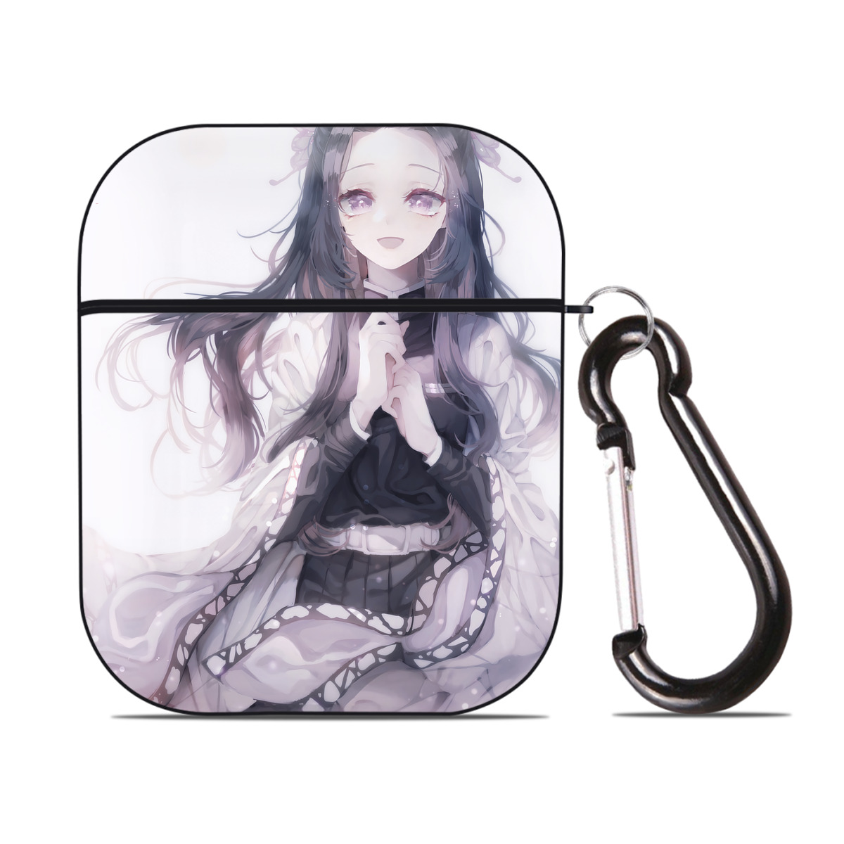 （画像用） 鬼滅の刃（きめつのやいば）蟲柱-胡蝶 しのぶ／こちょう しのぶ Kochou Shinobu AirPods 第2世代保護ケース ハードシェル ブラック 耐衝撃・防指紋・カラビナ付き