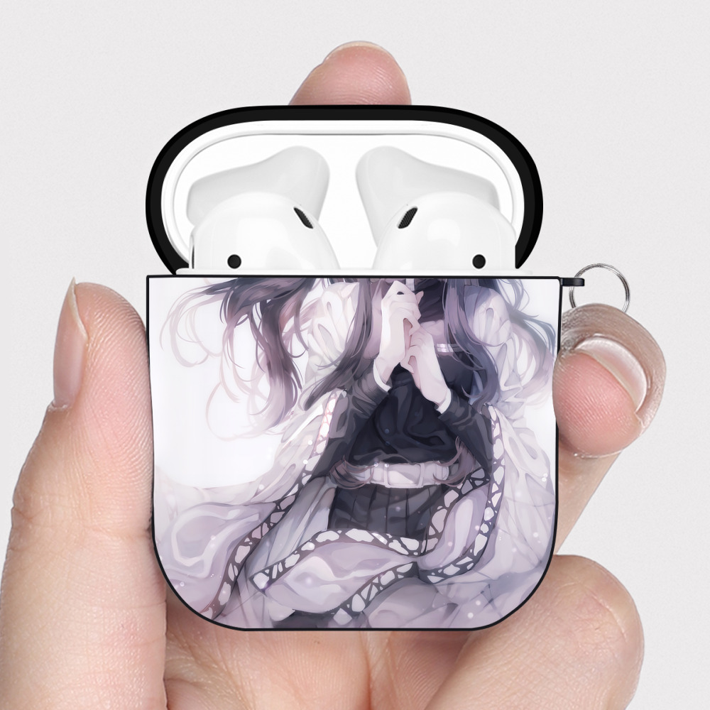 （画像用） 鬼滅の刃（きめつのやいば）蟲柱-胡蝶 しのぶ／こちょう しのぶ Kochou Shinobu AirPods 第2世代保護ケース ハードシェル ブラック 耐衝撃・防指紋・カラビナ付き