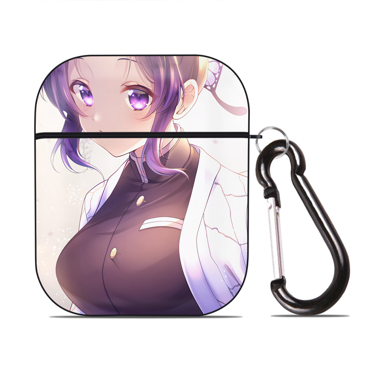 （画像用） 鬼滅の刃（きめつのやいば）蟲柱-胡蝶 しのぶ／こちょう しのぶ Kochou Shinobu AirPods 第2世代保護ケース ハードシェル ブラック 耐衝撃・防指紋・カラビナ付き