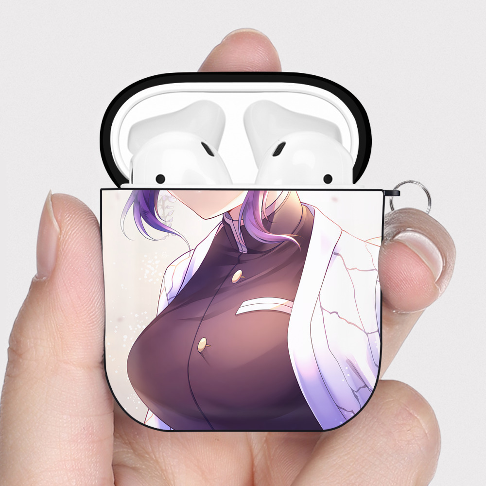 （画像用） 鬼滅の刃（きめつのやいば）蟲柱-胡蝶 しのぶ／こちょう しのぶ Kochou Shinobu AirPods 第2世代保護ケース ハードシェル ブラック 耐衝撃・防指紋・カラビナ付き