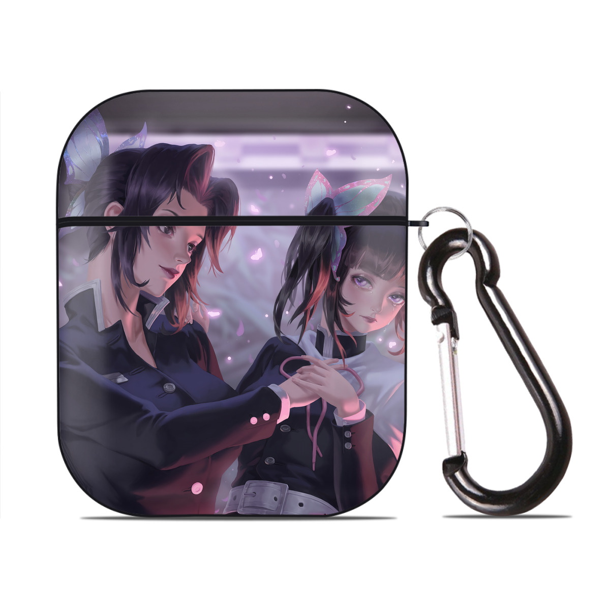 （画像用） 鬼滅の刃（きめつのやいば）蟲柱-胡蝶 しのぶ／こちょう しのぶ Kochou Shinobu AirPods 第2世代保護ケース ハードシェル ブラック 耐衝撃・防指紋・カラビナ付き