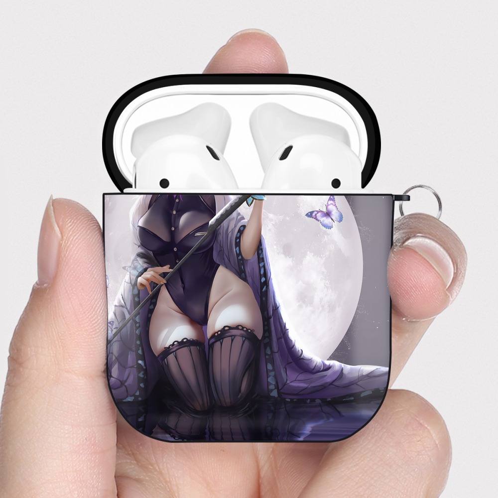 （画像用） 鬼滅の刃（きめつのやいば）蟲柱-胡蝶 しのぶ／こちょう しのぶ Kochou Shinobu AirPods 第2世代保護ケース ハードシェル ブラック 耐衝撃・防指紋・カラビナ付き