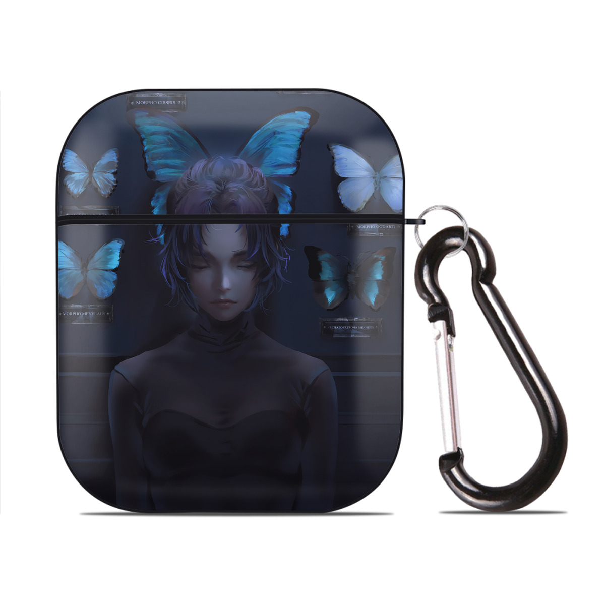 （画像用） 鬼滅の刃（きめつのやいば）蟲柱-胡蝶 しのぶ／こちょう しのぶ Kochou Shinobu AirPods 第2世代保護ケース ハードシェル ブラック 耐衝撃・防指紋・カラビナ付き