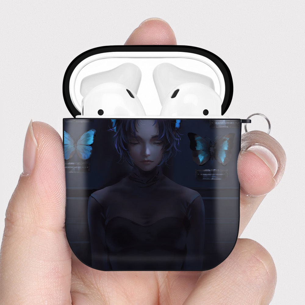 （画像用） 鬼滅の刃（きめつのやいば）蟲柱-胡蝶 しのぶ／こちょう しのぶ Kochou Shinobu AirPods 第2世代保護ケース ハードシェル ブラック 耐衝撃・防指紋・カラビナ付き