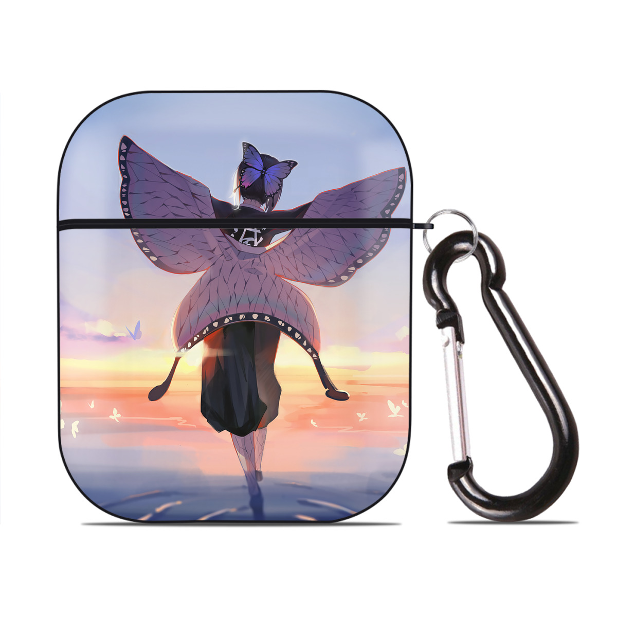 （画像用） 鬼滅の刃（きめつのやいば）蟲柱-胡蝶 しのぶ／こちょう しのぶ Kochou Shinobu AirPods 第2世代保護ケース ハードシェル ブラック 耐衝撃・防指紋・カラビナ付き