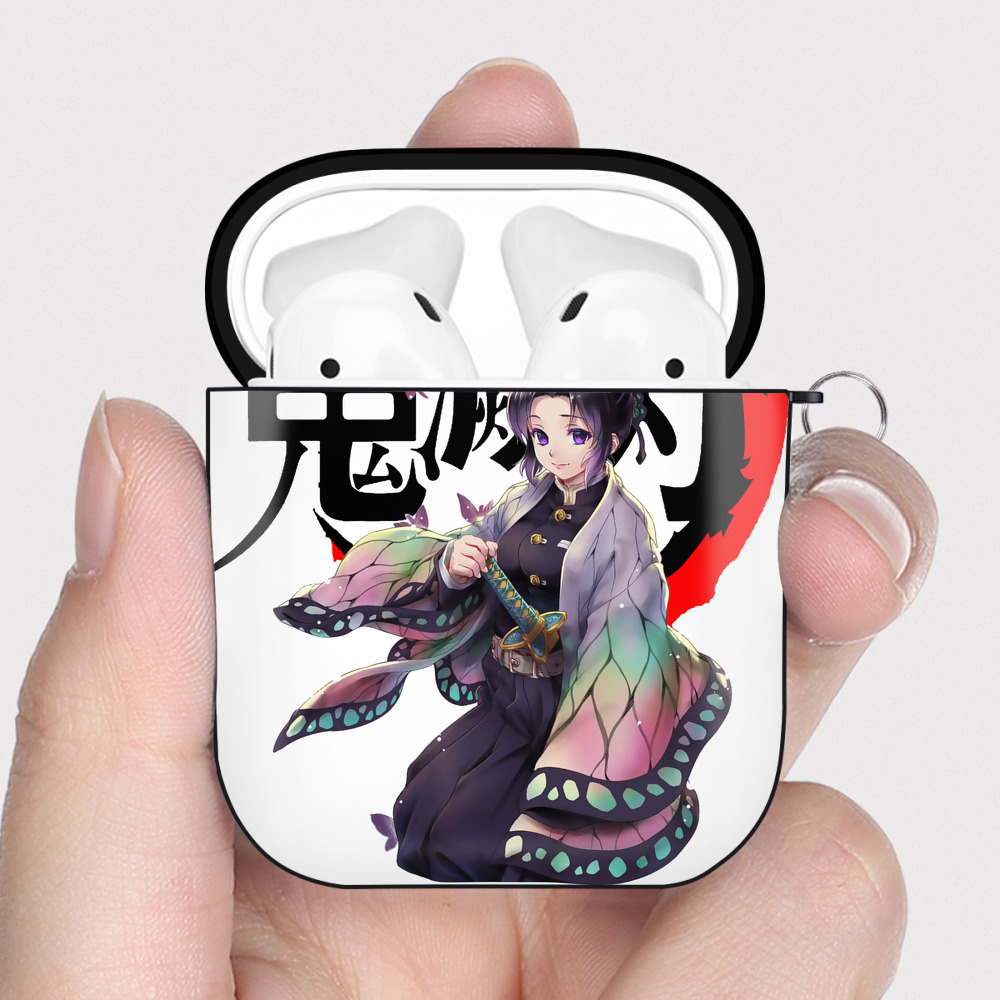 （画像用） 鬼滅の刃（きめつのやいば）蟲柱-胡蝶 しのぶ／こちょう しのぶ Kochou Shinobu AirPods 第2世代保護ケース ハードシェル ブラック 耐衝撃・防指紋・カラビナ付き