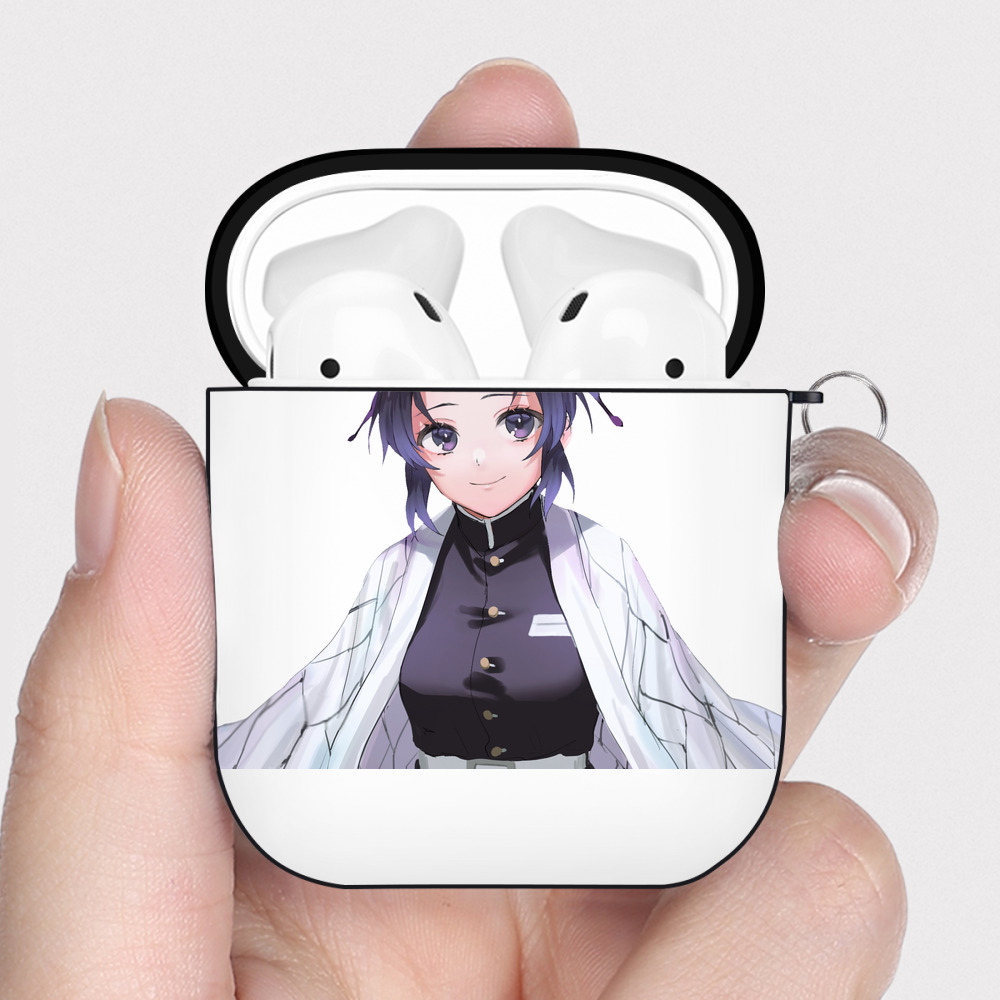 （画像用） 鬼滅の刃（きめつのやいば）蟲柱-胡蝶 しのぶ／こちょう しのぶ Kochou Shinobu AirPods 第2世代保護ケース ハードシェル ブラック 耐衝撃・防指紋・カラビナ付き