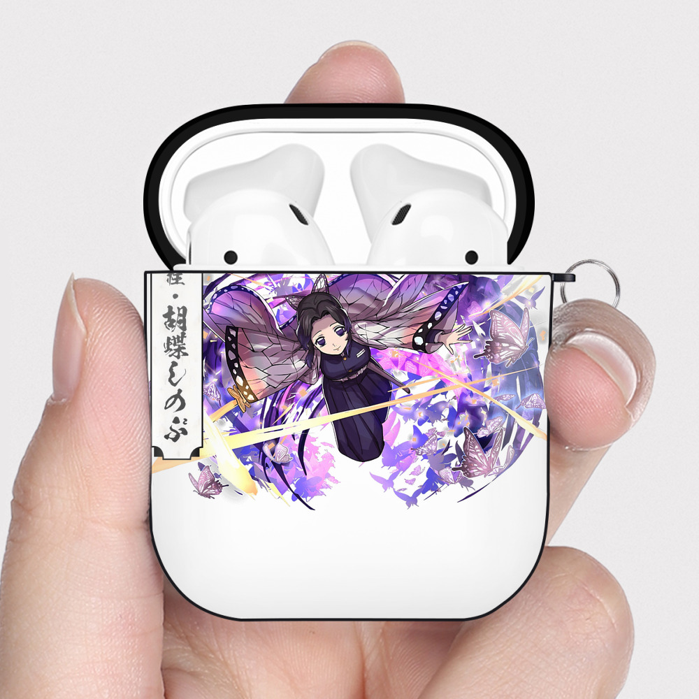 （画像用） 鬼滅の刃（きめつのやいば）蟲柱-胡蝶 しのぶ／こちょう しのぶ Kochou Shinobu AirPods 第2世代保護ケース ハードシェル ブラック 耐衝撃・防指紋・カラビナ付き