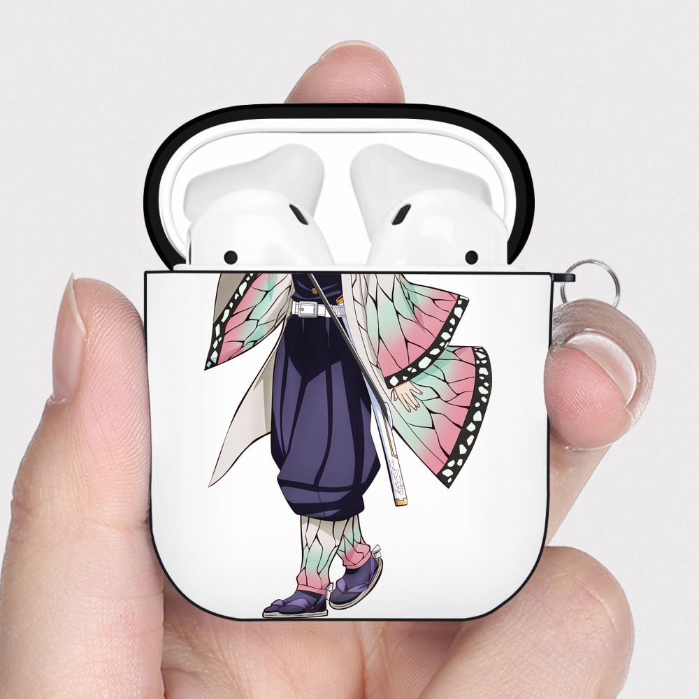 （画像用） 鬼滅の刃（きめつのやいば）蟲柱-胡蝶 しのぶ／こちょう しのぶ Kochou Shinobu AirPods 第2世代保護ケース ハードシェル ブラック 耐衝撃・防指紋・カラビナ付き
