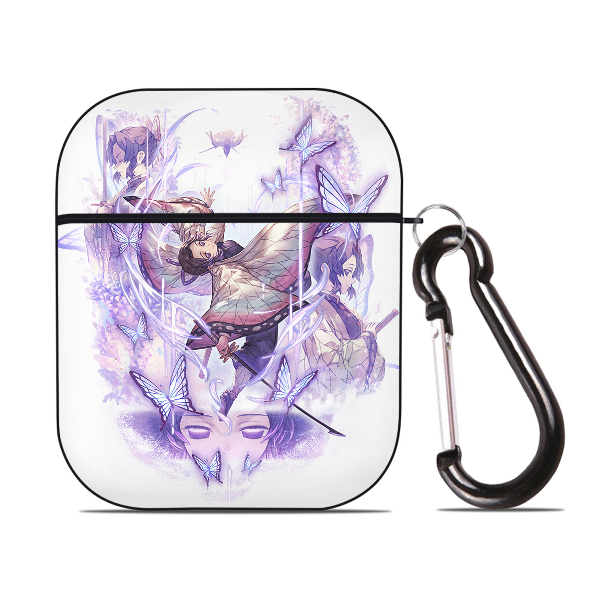（画像用） 鬼滅の刃（きめつのやいば）蟲柱-胡蝶 しのぶ／こちょう しのぶ Kochou Shinobu AirPods 第2世代保護ケース ハードシェル ブラック 耐衝撃・防指紋・カラビナ付き