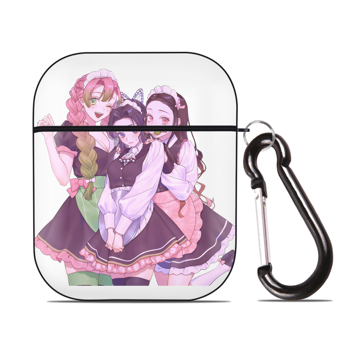 （画像用） 鬼滅の刃（きめつのやいば）蟲柱-胡蝶 しのぶ／こちょう しのぶ Kochou Shinobu AirPods 第2世代保護ケース ハードシェル ブラック 耐衝撃・防指紋・カラビナ付き
