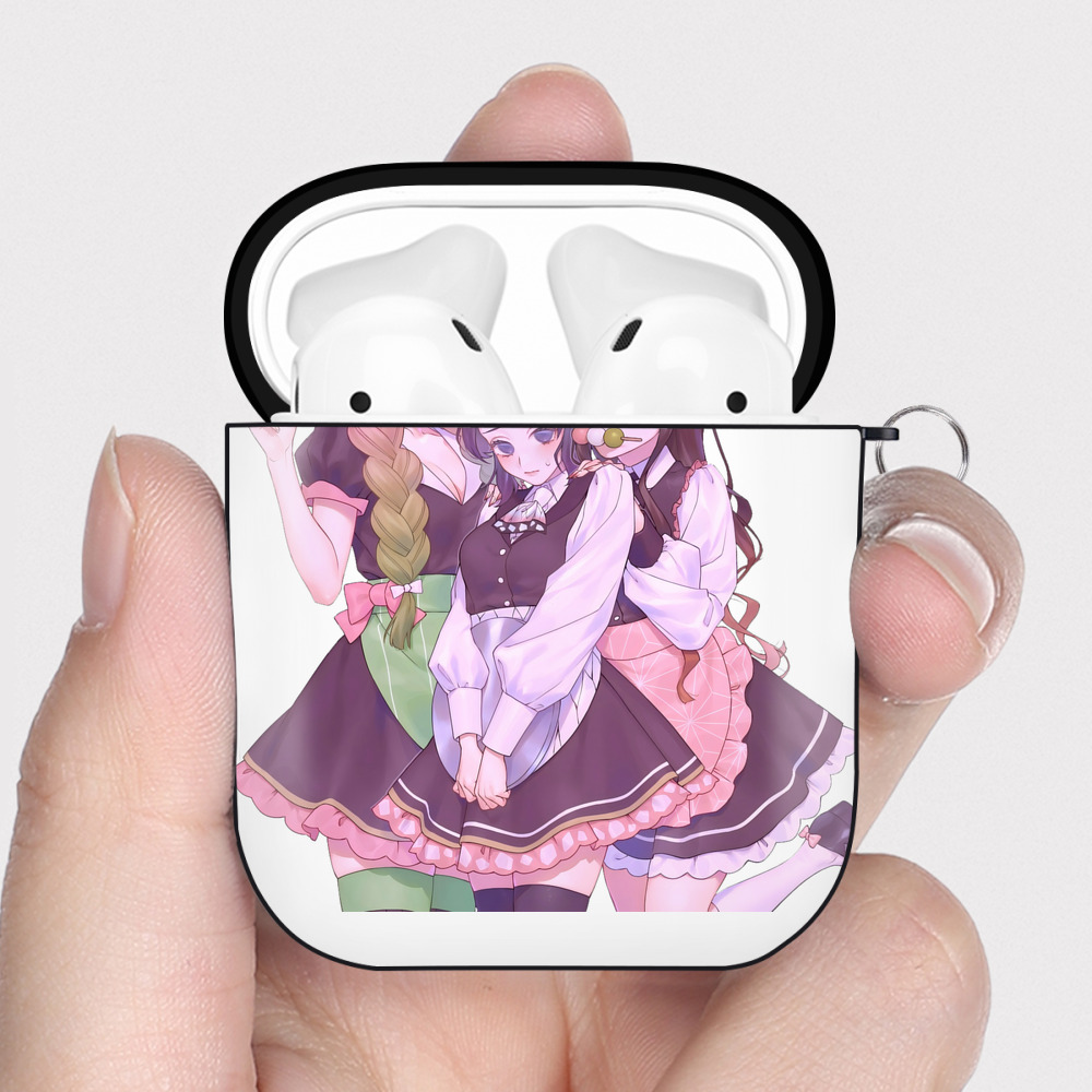 （画像用） 鬼滅の刃（きめつのやいば）蟲柱-胡蝶 しのぶ／こちょう しのぶ Kochou Shinobu AirPods 第2世代保護ケース ハードシェル ブラック 耐衝撃・防指紋・カラビナ付き