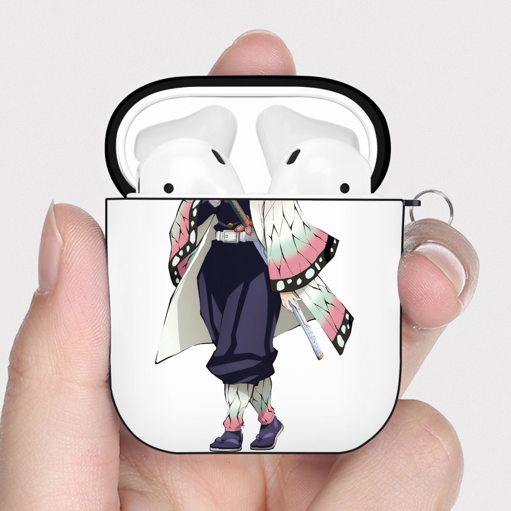 （画像用） 鬼滅の刃（きめつのやいば）蟲柱-胡蝶 しのぶ／こちょう しのぶ Kochou Shinobu AirPods 第2世代保護ケース ハードシェル ブラック 耐衝撃・防指紋・カラビナ付き